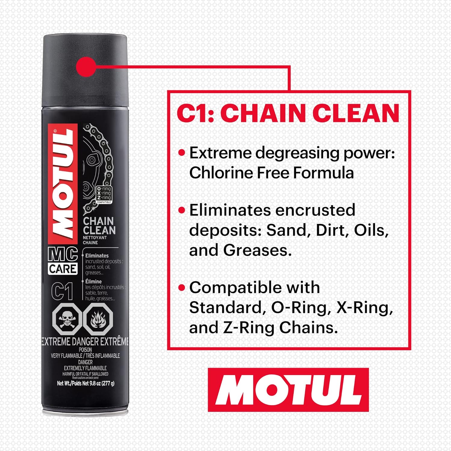 Motul C1 Chain Cleaner and C2 Motorcycle Chain Lube Kit with Brush, Gloves, and Sticker, Complete Road Motorcycle Maintenance Kit for Street Bikes and Karts