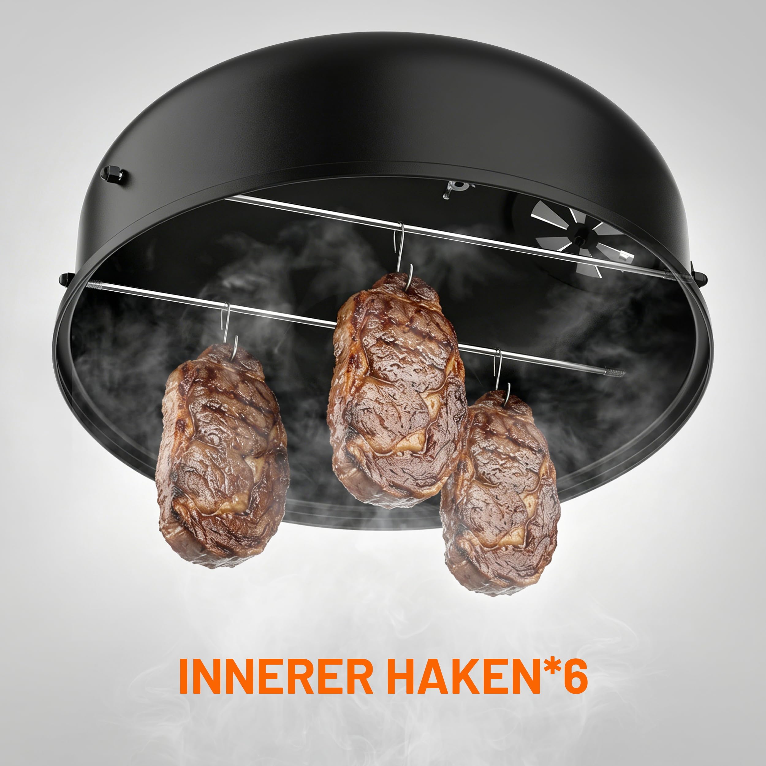 KEYO GRILL Tragbarer Räucherofen - 342 Quadratzoll, Robuster 3-in-1-Holzkohlegrill mit 2 Edelstahlrosten & Eingebautem Thermometer, Campinggrill für Garten, Schuppen, Terrasse