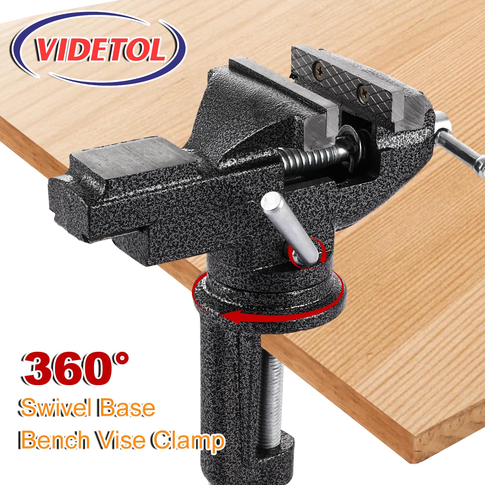 Tornillo de banco para banco de trabajo, abrazadera de banco de base giratoria de 360°, tornillo de banco de hierro fundido resistente para banco de trabajo, carpintería, perforación