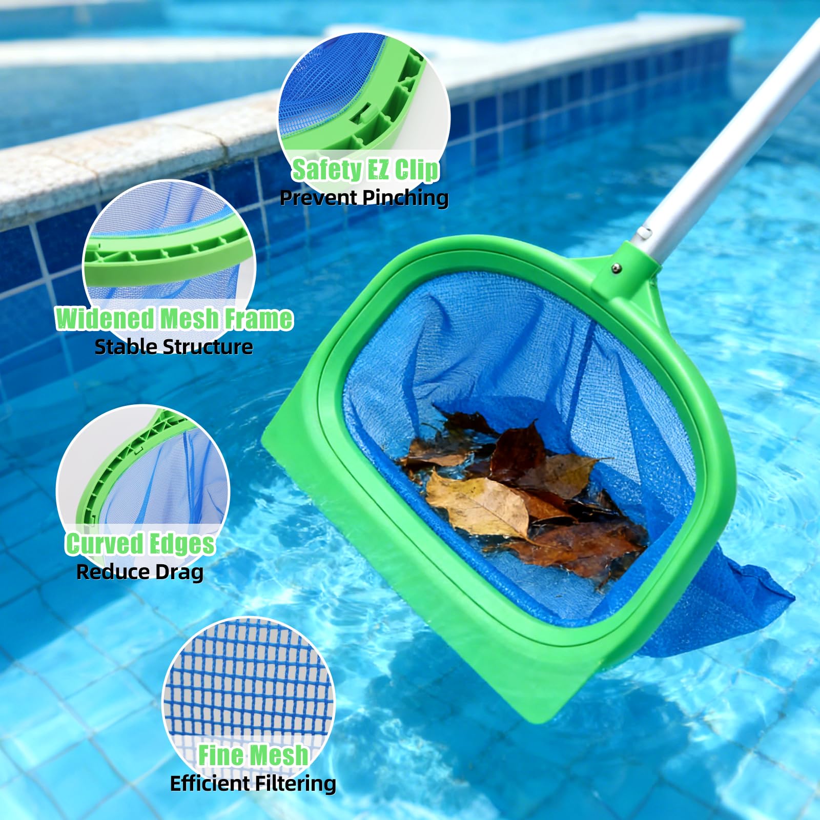 Epuisette de Piscine Maille Fine(Aucun Bâton), Épuisette de Fond & Surface Ecumoire pour Piscine, Jacuzzi, Spa, Bassin Exterieur Professionnelle, Filet de Nettoyage de Fond Piscine