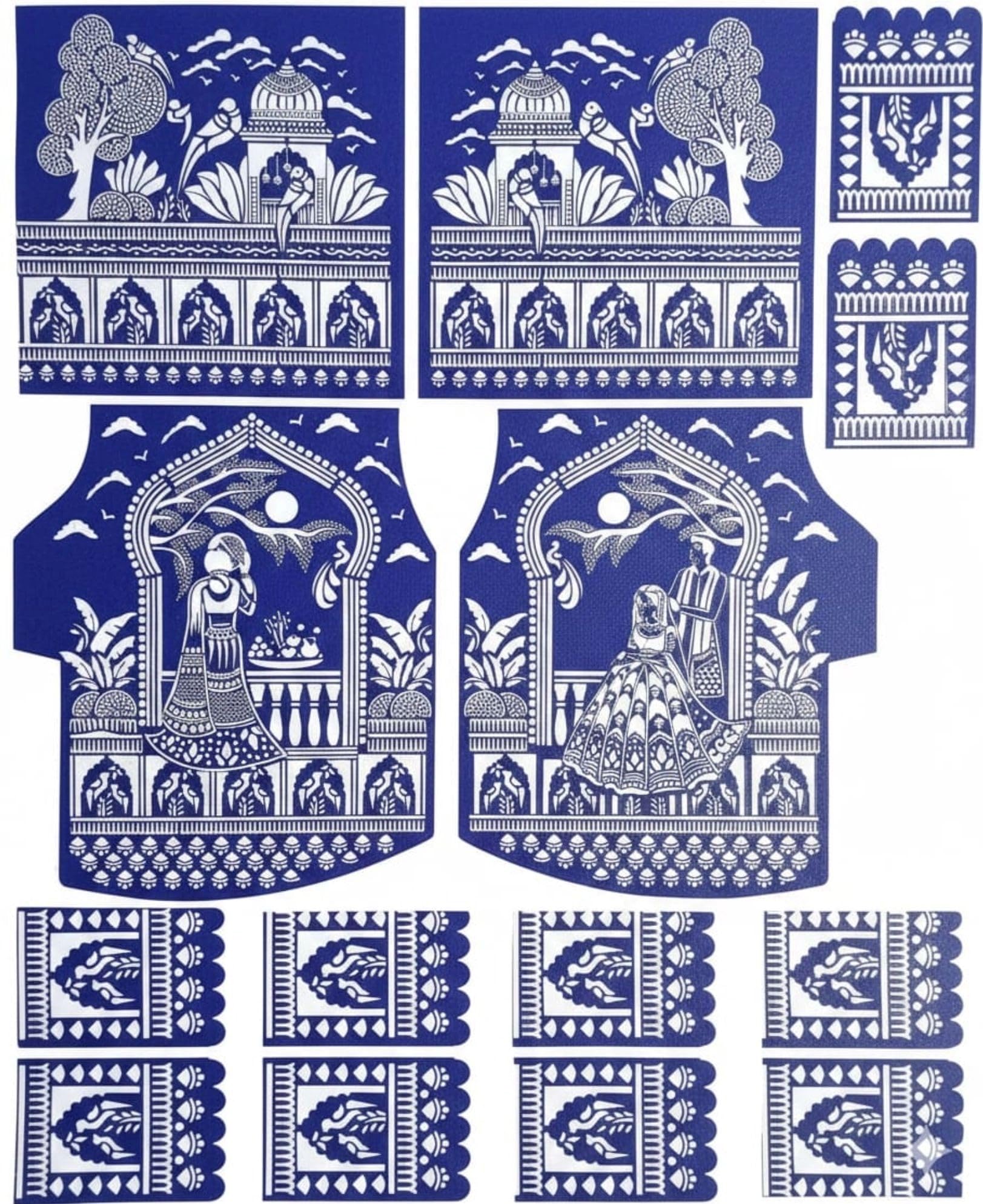 Bridal Mehndi Stencil Sticker - Blue Design -1