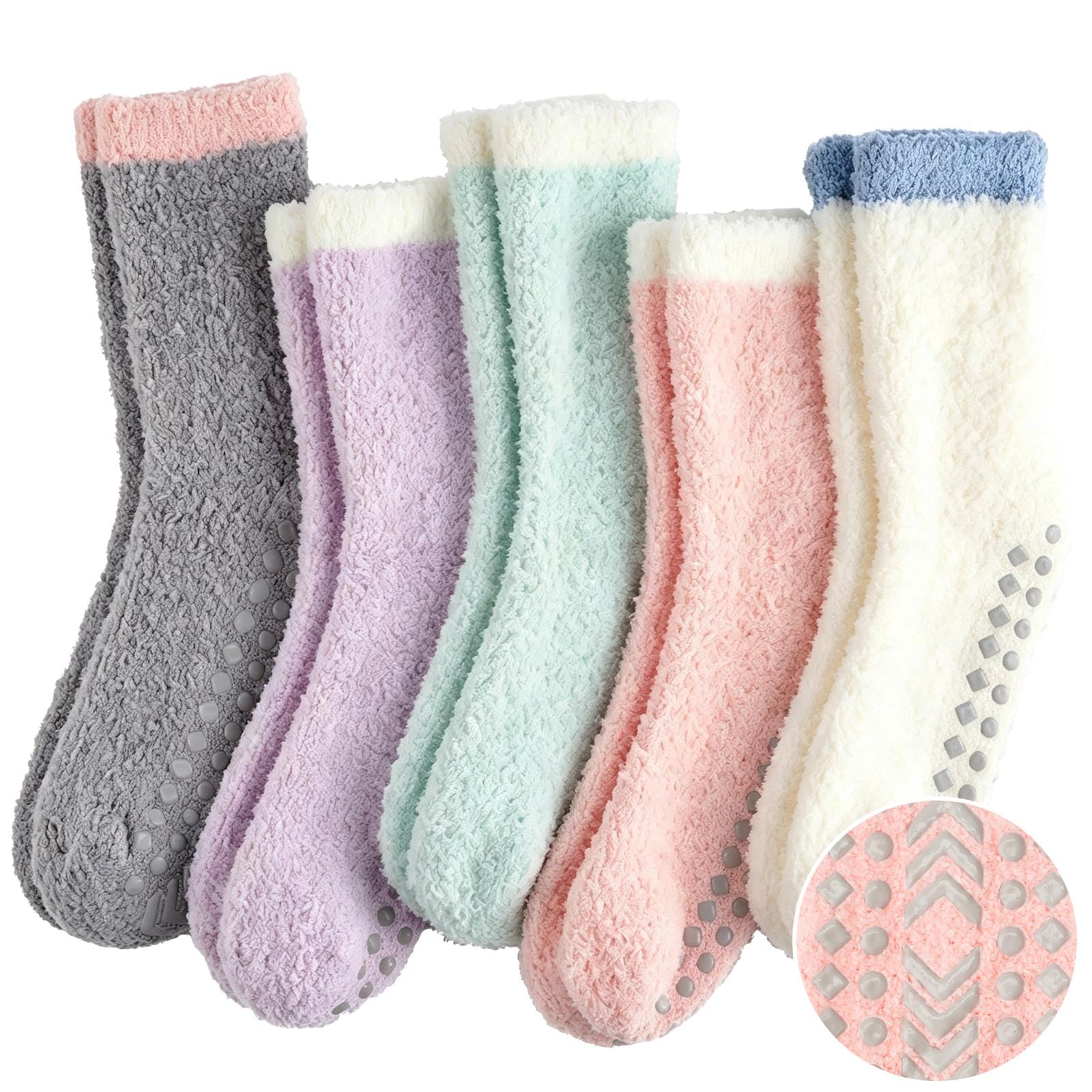Blu Ninfee Kuschelsocken Stoppersocken Damen, Warm Rutschfeste Socken 36-42 | 5Paar Flauschige Haussocken Damen mit Noppen, Antirutsch Bettsocken für Herbst Winter Halloween Weihnachten Zuhause Schlafen