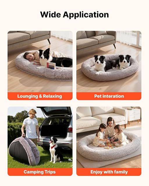Foto 6 de 8 de VEVOR Cama para Perros, Forma Ovalada, de Espuma Viscoelástica, Tamaño Humano, con Bolsillo Lateral