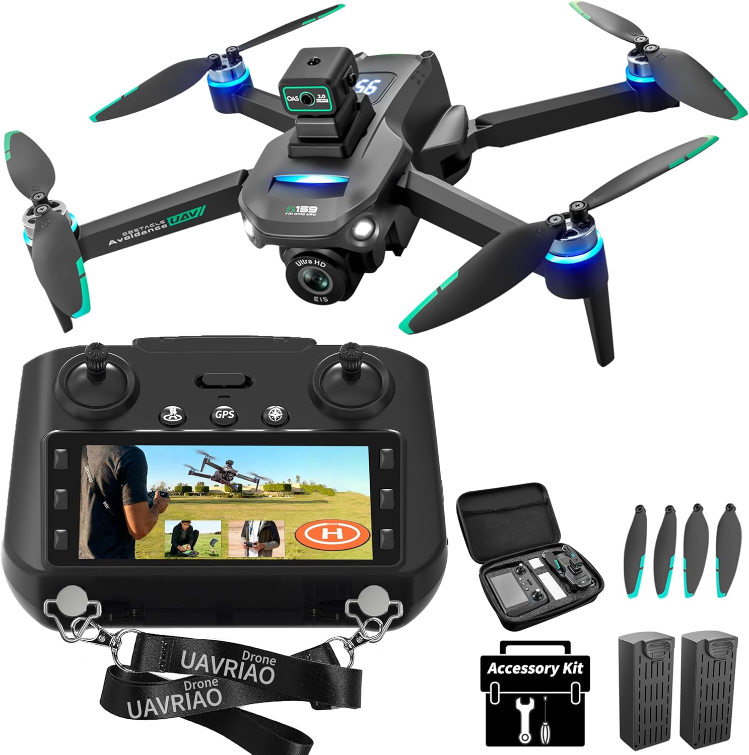 4K UHD GPS Smart Drone with Camera for Adults, 5.9" Screen Remote Controller with Obstacle Avoidance, Auto Return Home, Follow Me, 60 Mins Flight, Foldable FPV Quadcopter for Beginners, 2 Batteries Included