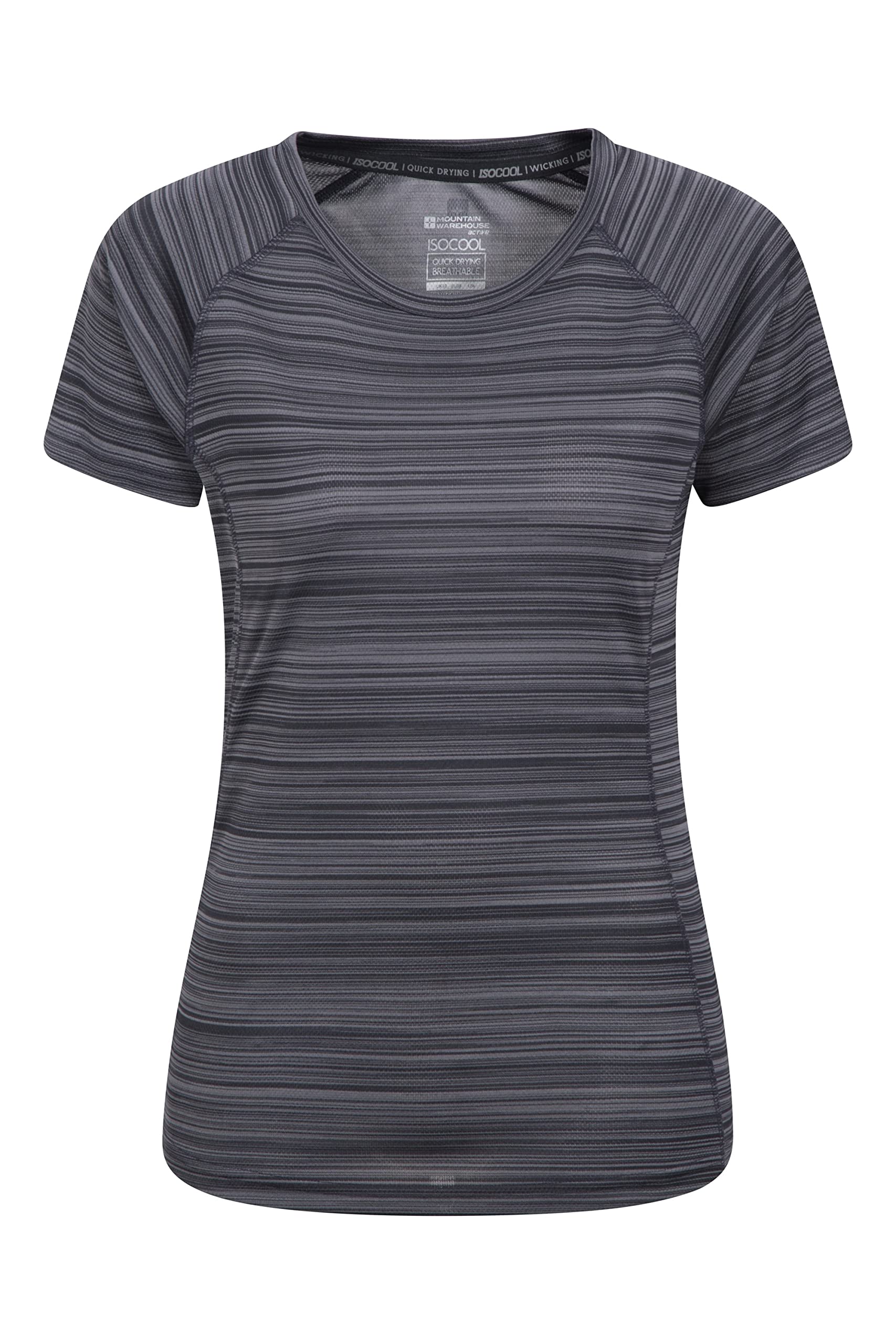 Mountain Warehouse Women's Dark Grey (Stripe) Endurance T-Shirt - Isocool Top, Uv Protection Upf30+ Tee, Breathable & High Wicking - For Spring Summer, Running, Travelling Dark Grey Size 16