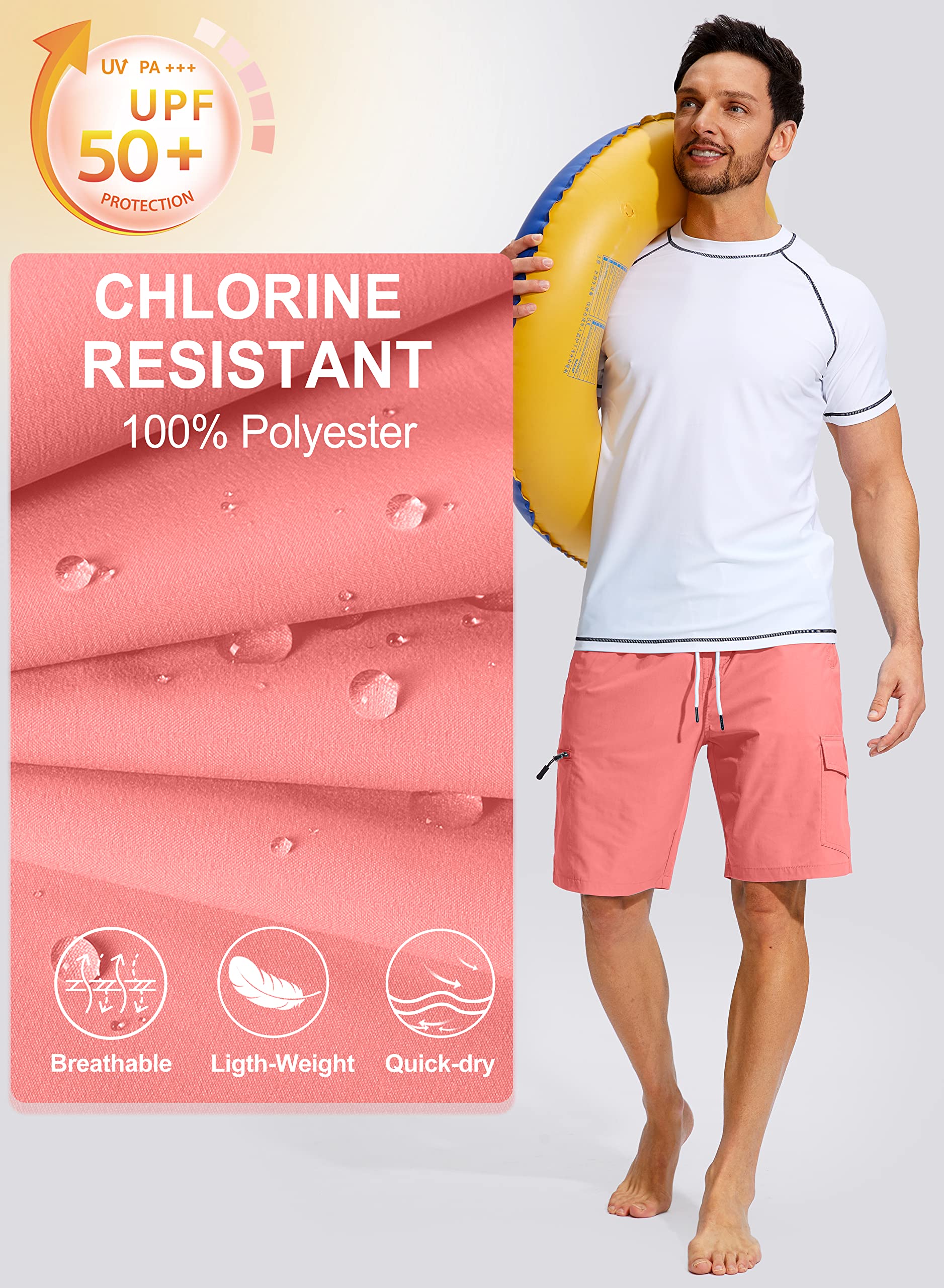 Kayrth Costume da bagno da uomo Quick Dry Board Shorts con 5 tasche Costumi da bagno da uomo - No Mesh Liner, Colore: rosa., XX-Large