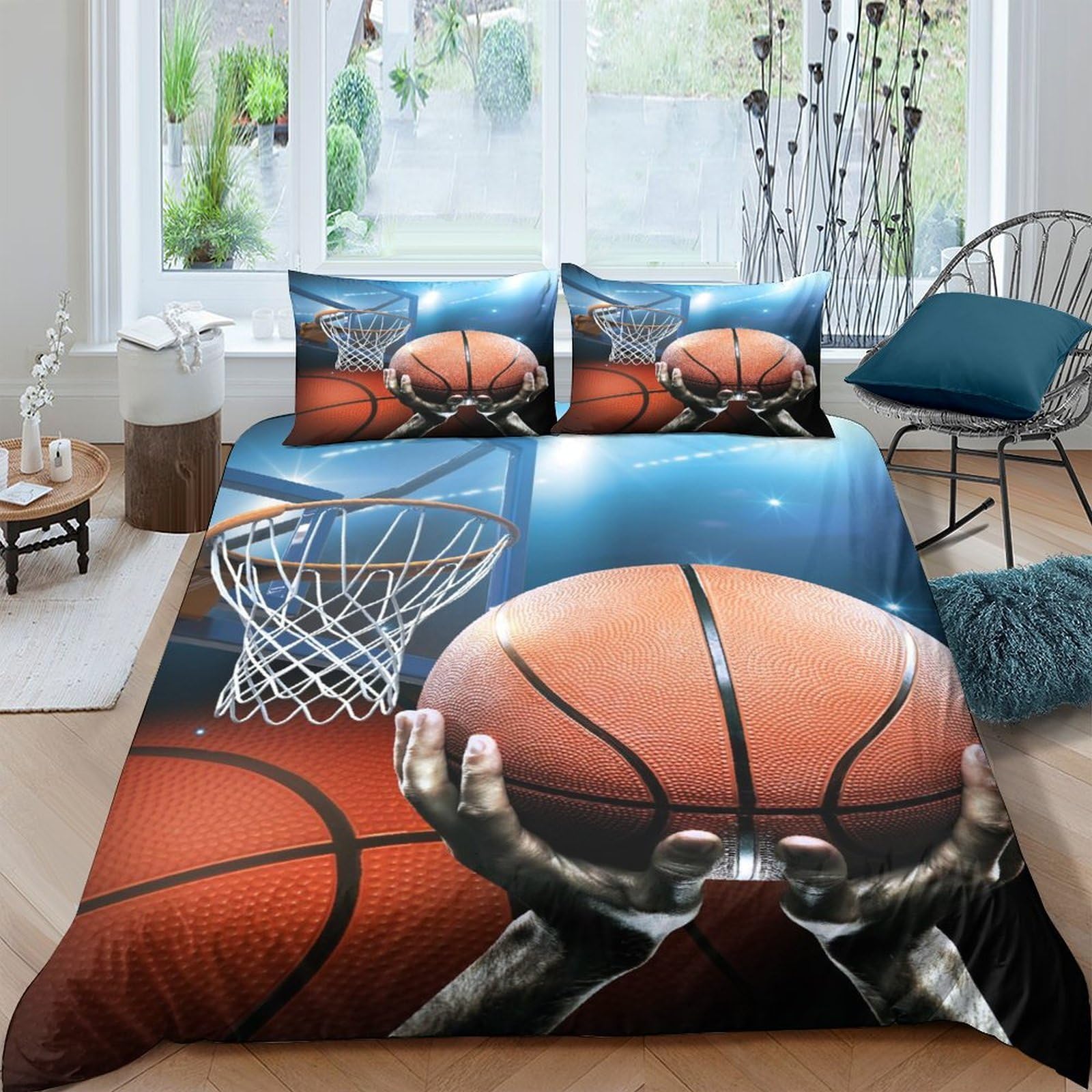 Ctjqhvkz Style-1 3D Printed Basketball Hoop Fitted Sheet Microfiber Soft Breathable Ball Court Bed Cover For Bedroom Dorm Mattress Protection Decor Single（135X200cm）