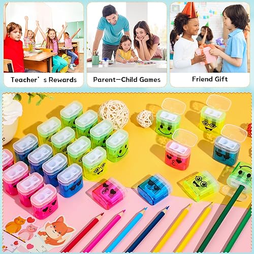 Miniatura 5 de 100 sacapuntas manuales de mano con doble agujero, con tapa, colorido sacapuntas Kawaii para niños, adultos, escuela, oficina, hogar, 4 estilos