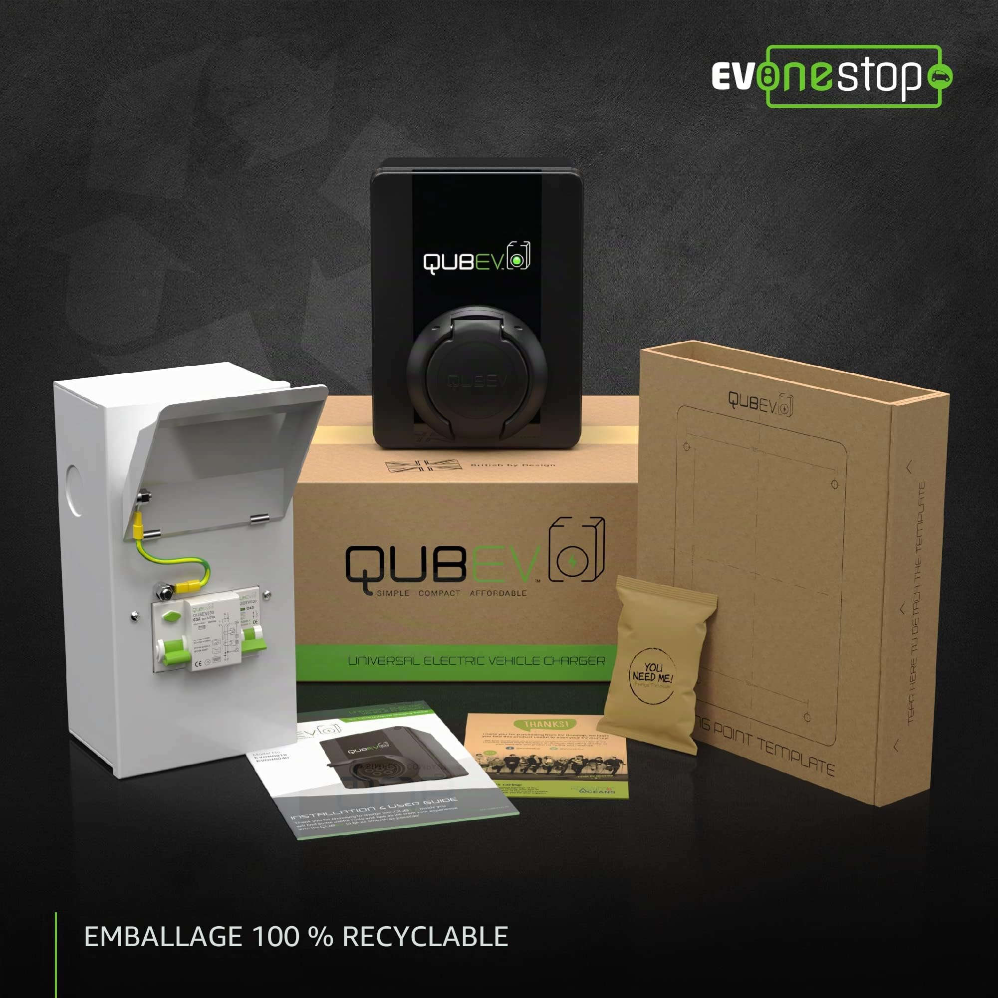 QUBEV Unité de chargement EV avec prise de type 2 Étanchéité IP65, 32 A et 7,2 kW