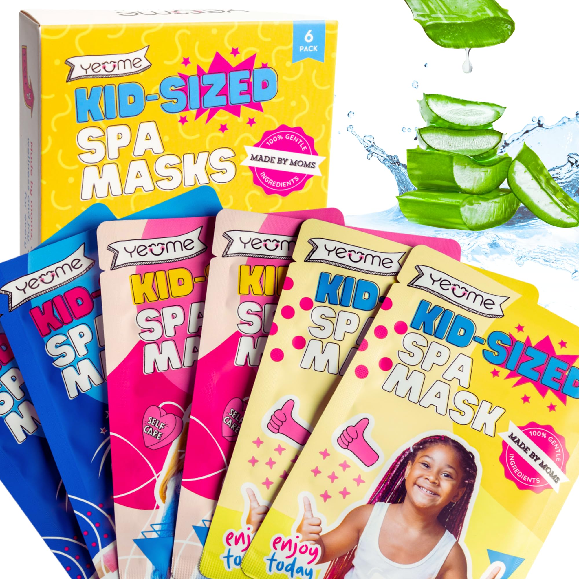 Yeüme Kid-Sized Natural Ingredient Spa Face Masks (6-Pack) – Spa Party Supplies for Girls, Sensitive Skin Extra Gentle Formula, Kids Spa Mask &