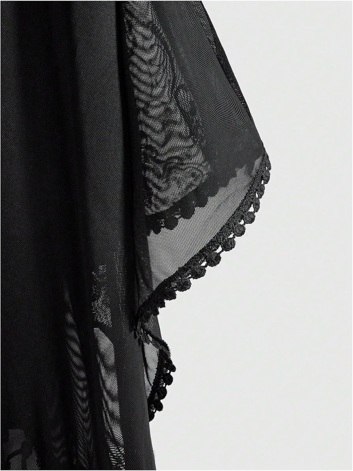 Women's Goth Graphic Open Front Kimonos Boho Hippie Fringe Sheer Mesh 3/4 Sleeve Shawl Poncho Cardigan