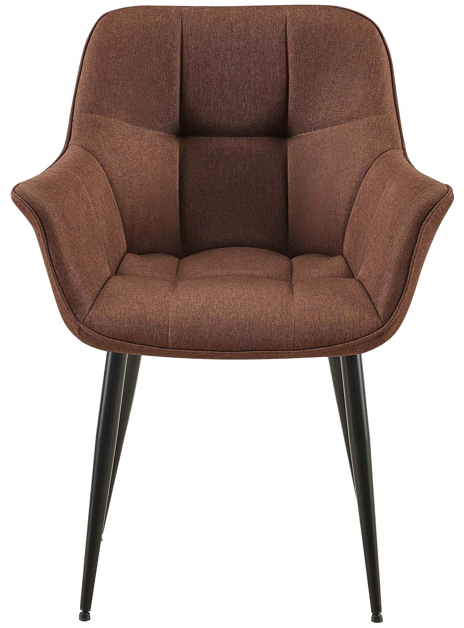 CLP Silla de Comedor Roseville tapizada & Acolchada I Butaca de salón Moderna con Base metálica & reposabrazos Color:marrón;Material:Tela