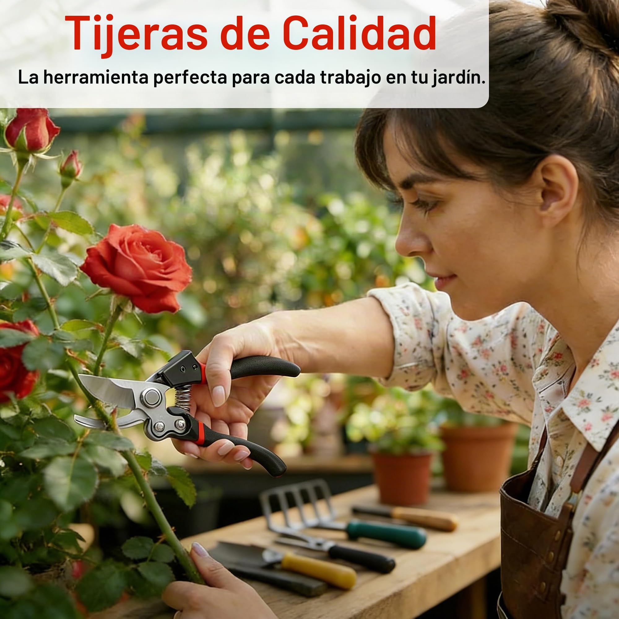 Tijeras de Podar SK-5 Inoxidables con Seguro Bloqueo, Tijeras podar Profesionales Cortan Ramas de 25mm, Herramientas jardineria para Rosas, Arbustos y Bonsáis