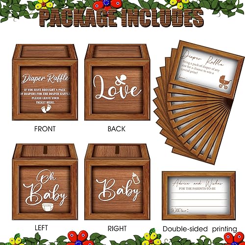 Miniatura 3 de Teling 51 boletos para rifas de pañales con caja de tarjetas, decoración de baby shower, caja de soporte para baby shower, para niñas y niños, rifas