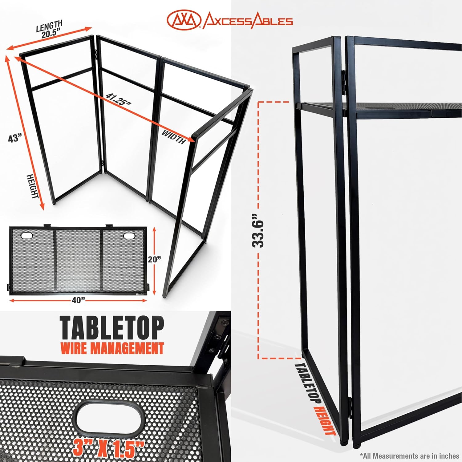 AxcessAbles Portable DJ Facade Booth with Carry Case – 40" x 20" Tabletop, Steel Frame, and Black & White Scrims | White DJ Table | Event Booth (ES-01XBW)