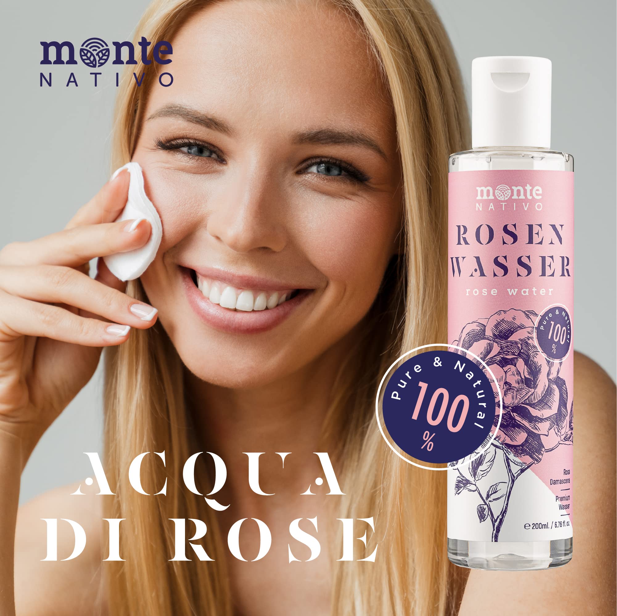 Acqua di Rosе Purа MonteNativo 2x500ml(1000ml)-100% Naturale, Vera Acqua di Rose, Puro e Naturale, Idrolato di Rose Naturali, Doppia Distillazione di Vapore Acqueo, Cosmetici Naturali, Rosa Naturale
