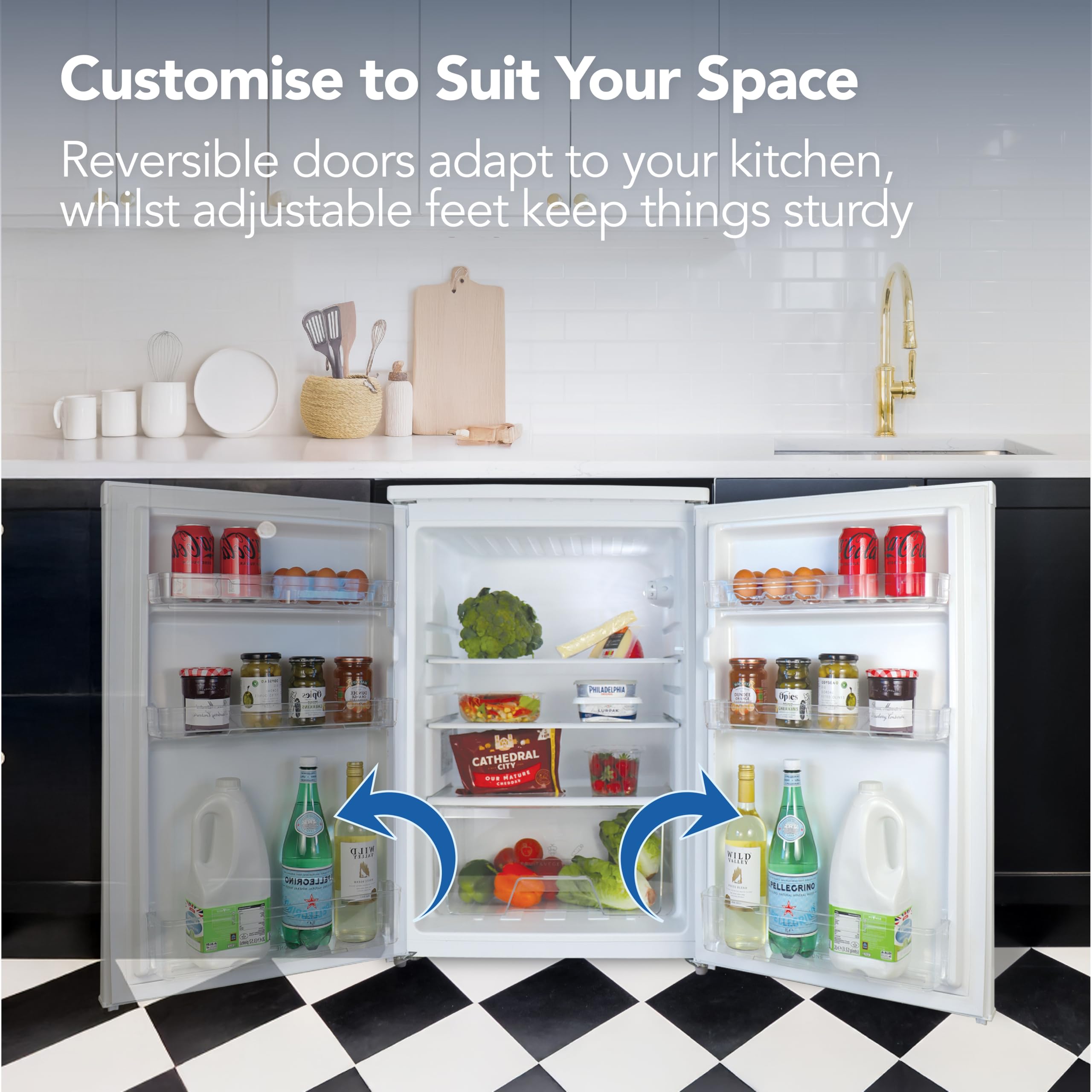 Igenix IG255W Freestanding Under Counter Larder Fridge with 2 Adjustable Glass Shelves, 1 Salad Drawer with Shelf On Top, Reversible Door, 131 Litre Capacity, 55 cm Wide, White — view 8