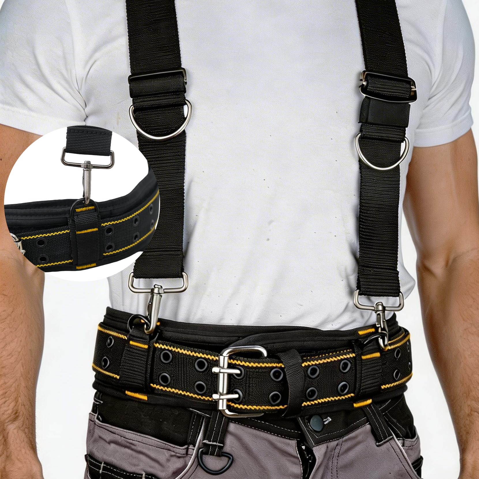Cintura portautensili con bretelle per lavori pesanti, spalline mobili, clip rapida, adatta per CLC, Husky, Dewalt cintura per attrezzi (nero)
