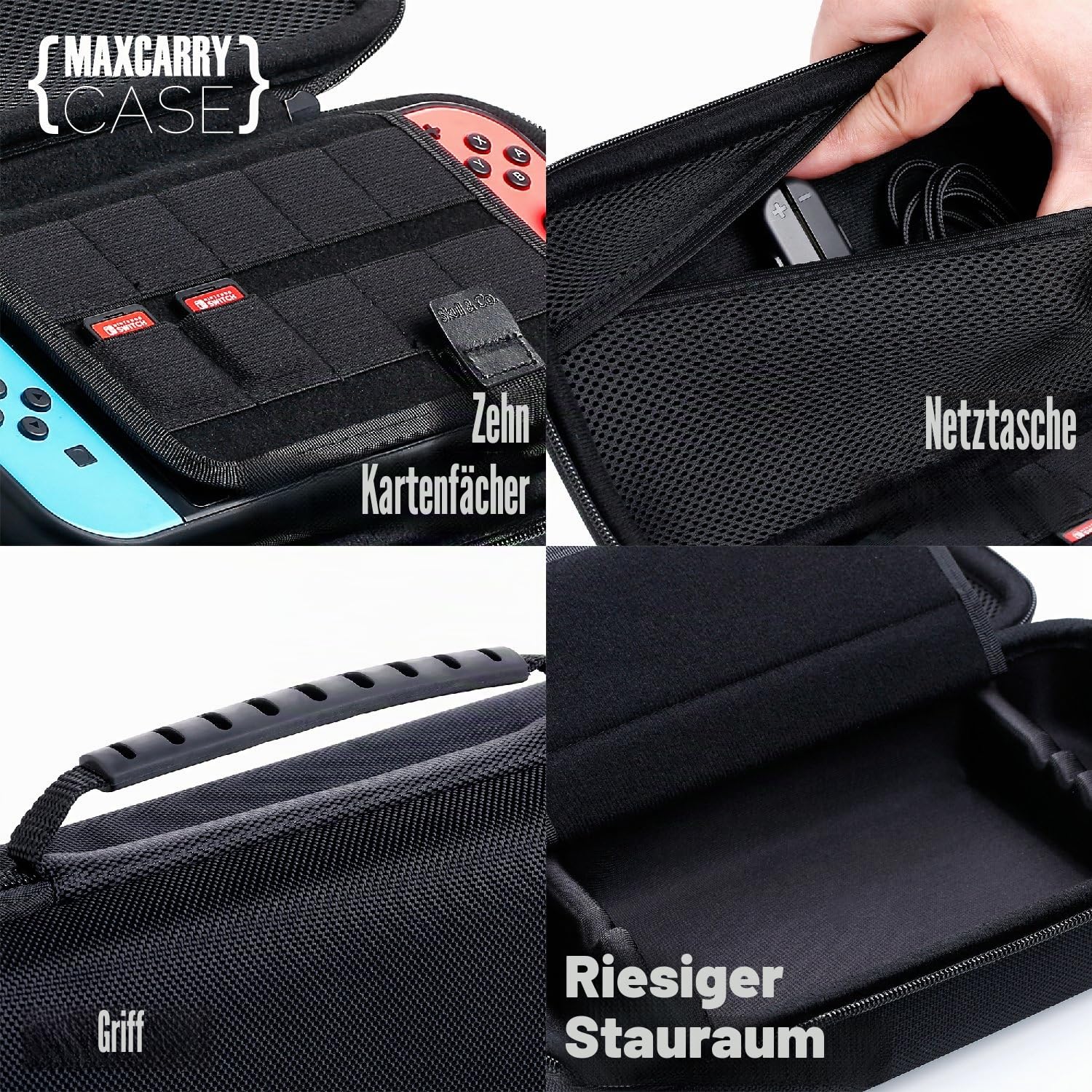Skull & Co. NeoGrip Bundle für Nintendo Switch OLED und Regular Modell: Eine andockbare Schutzhülle mit austauschbaren Griffen [passend für alle Handgrößen] [mit Tragetasche] - OLED Weiß