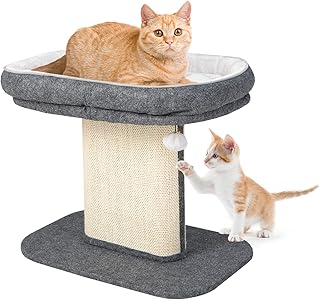 Tangkula Cat Tree for Indoor Cats, 2-Tier Cat Tower with Top Perch & Sisal Scratching Panel & Jingling Fur Ball Toy, Cozy Cat Bed with Scratching Post, Modern Small Kitten Activity Center (Grey)
