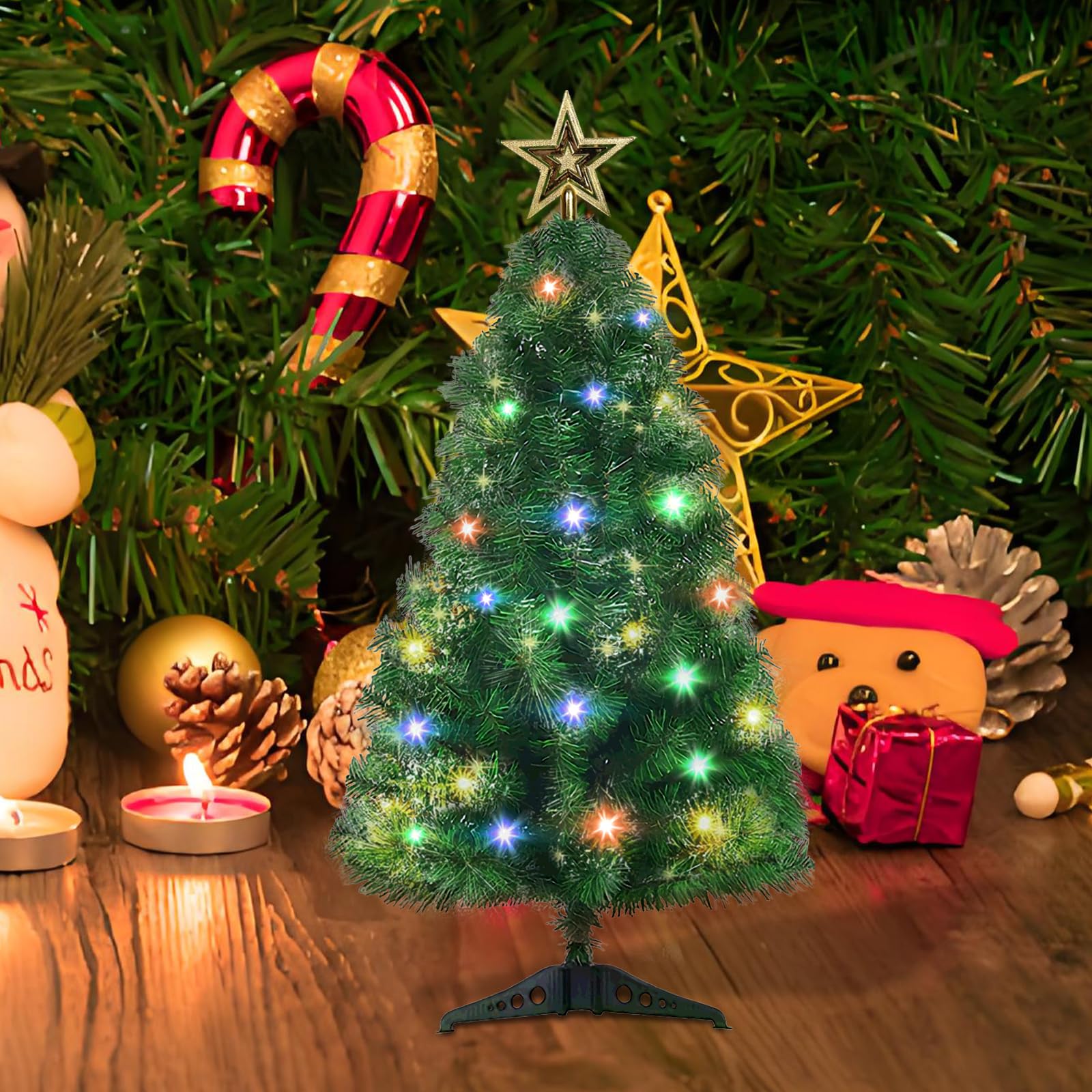 Árbol de Navidad artificial de 3 pies, mesa para decoración navideña, 140 consejos de rama, verde