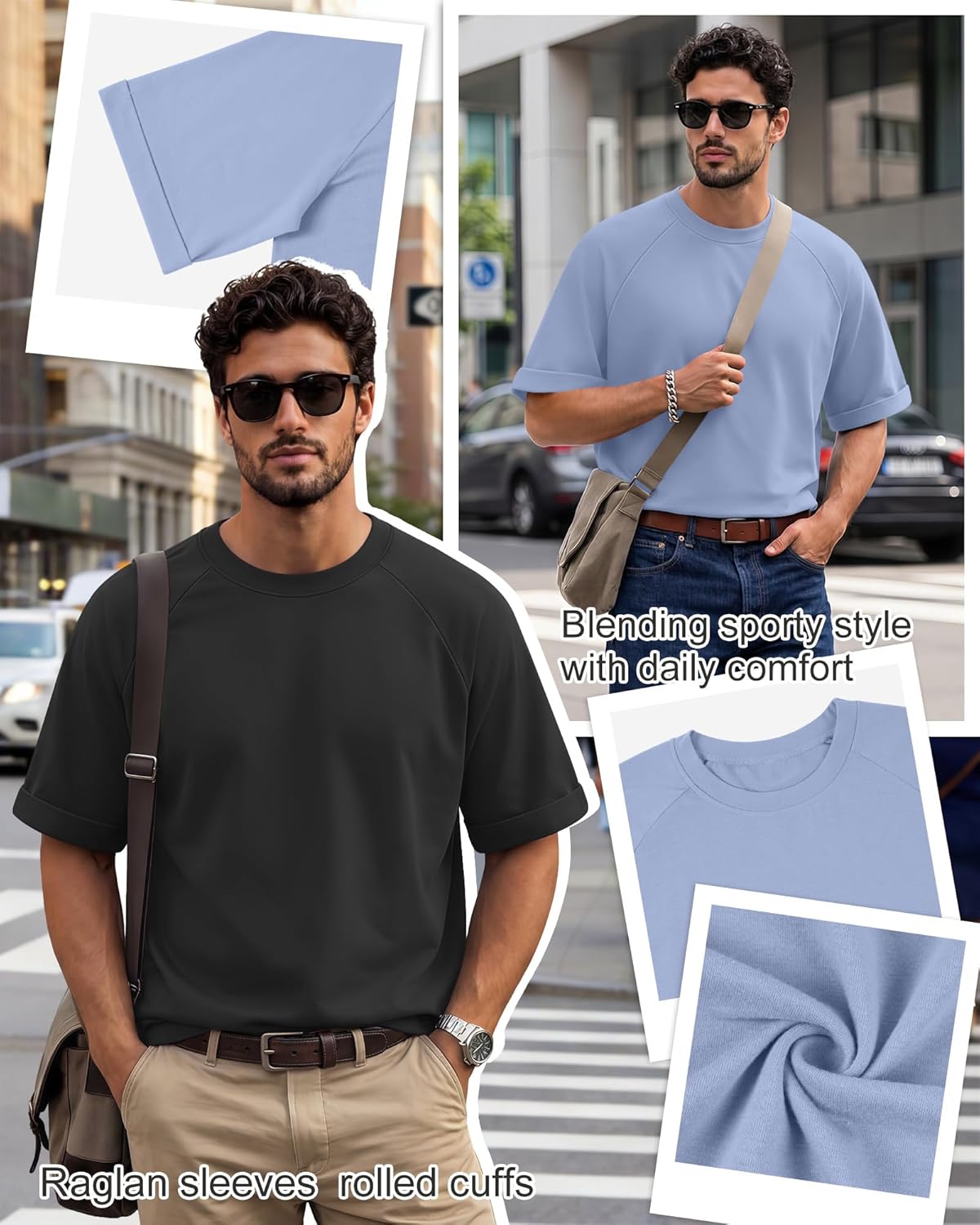 4 Pack Mens T-Shirts Casual Oversized Summer Shirts Short Sleeve Raglan Tees Stylish Street Style Loose Tops