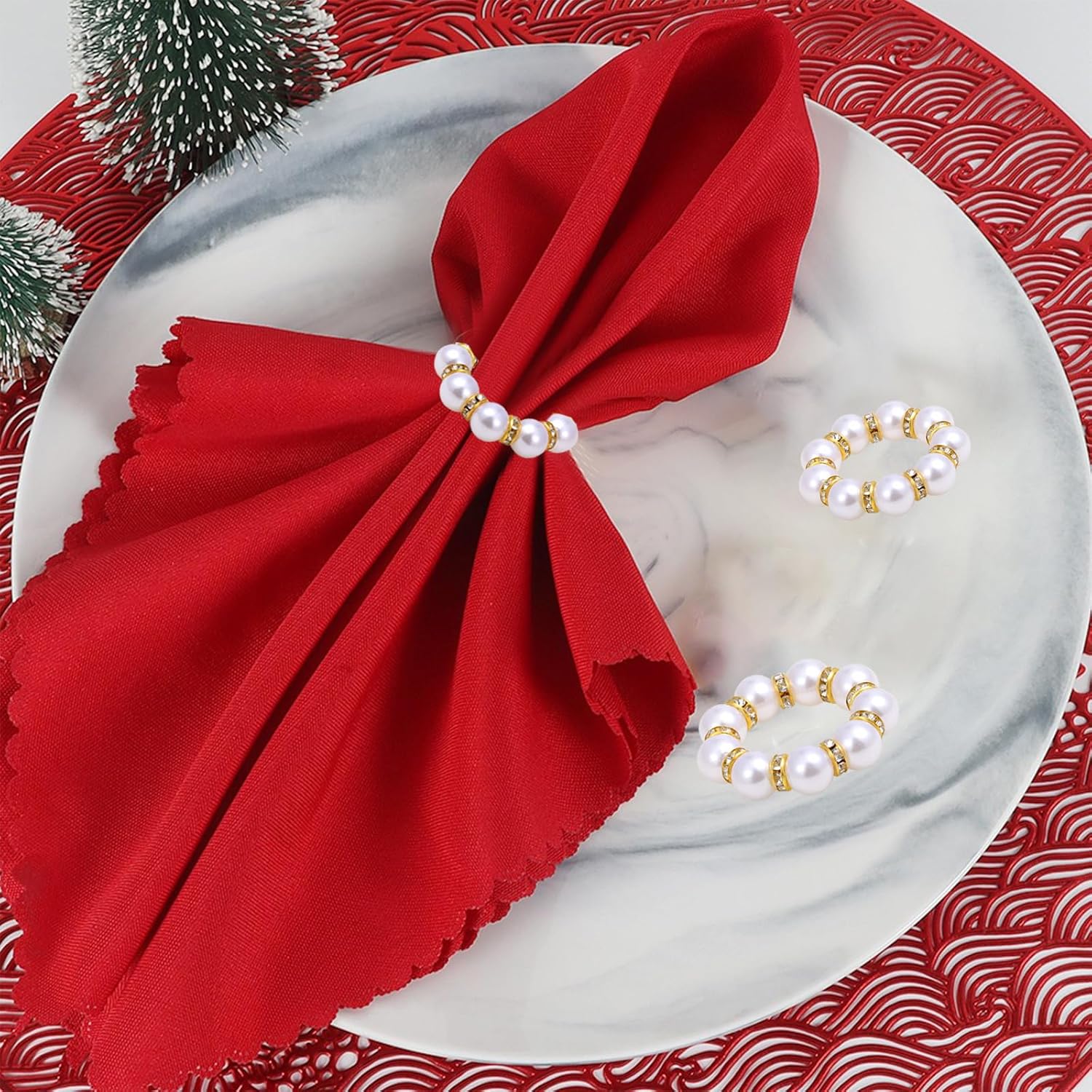 100 Pcs Gold Pearl Napkin Rings Set – Elegant Wedding Napkin Holders, Disposable Golden Napkin Rings, Pearl Napkin Holders Bulk for Wedding, Party, Banquet, Birthday Table Decor (Gold, 100 pcs)