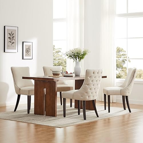 Miniatura 2 de Watson & Whitely Sillas de comedor tapizadas con respaldo alto, acabado de tela fácil de limpiar y patas de madera maciza en espresso cepillado,