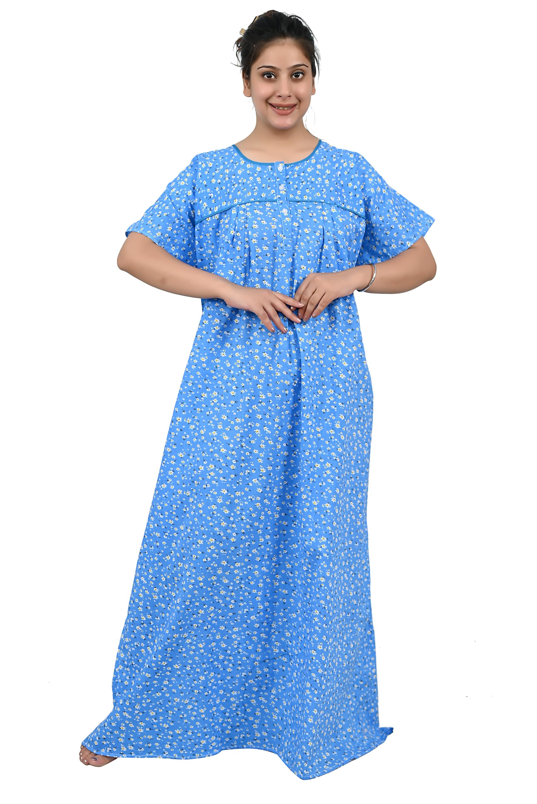 Creation Cotton Nighty for Women | Floral Printed Full Length Cotton Nighty Gown | Soft, Breathable Nightwear | Plus Size 3XL–6XL-image-40