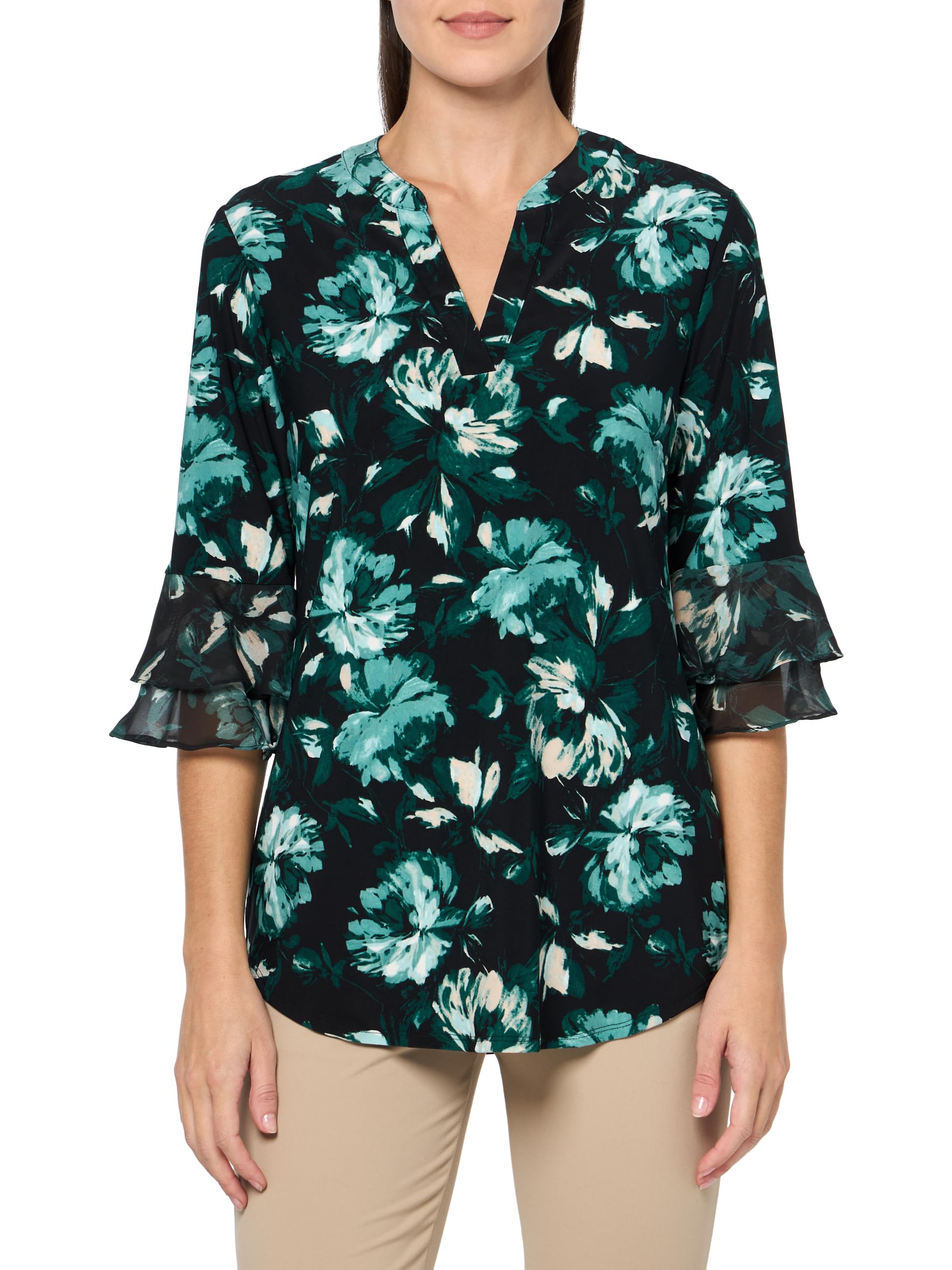 Kasper Women's Printed Ity Flutter Split Neck Tunic
