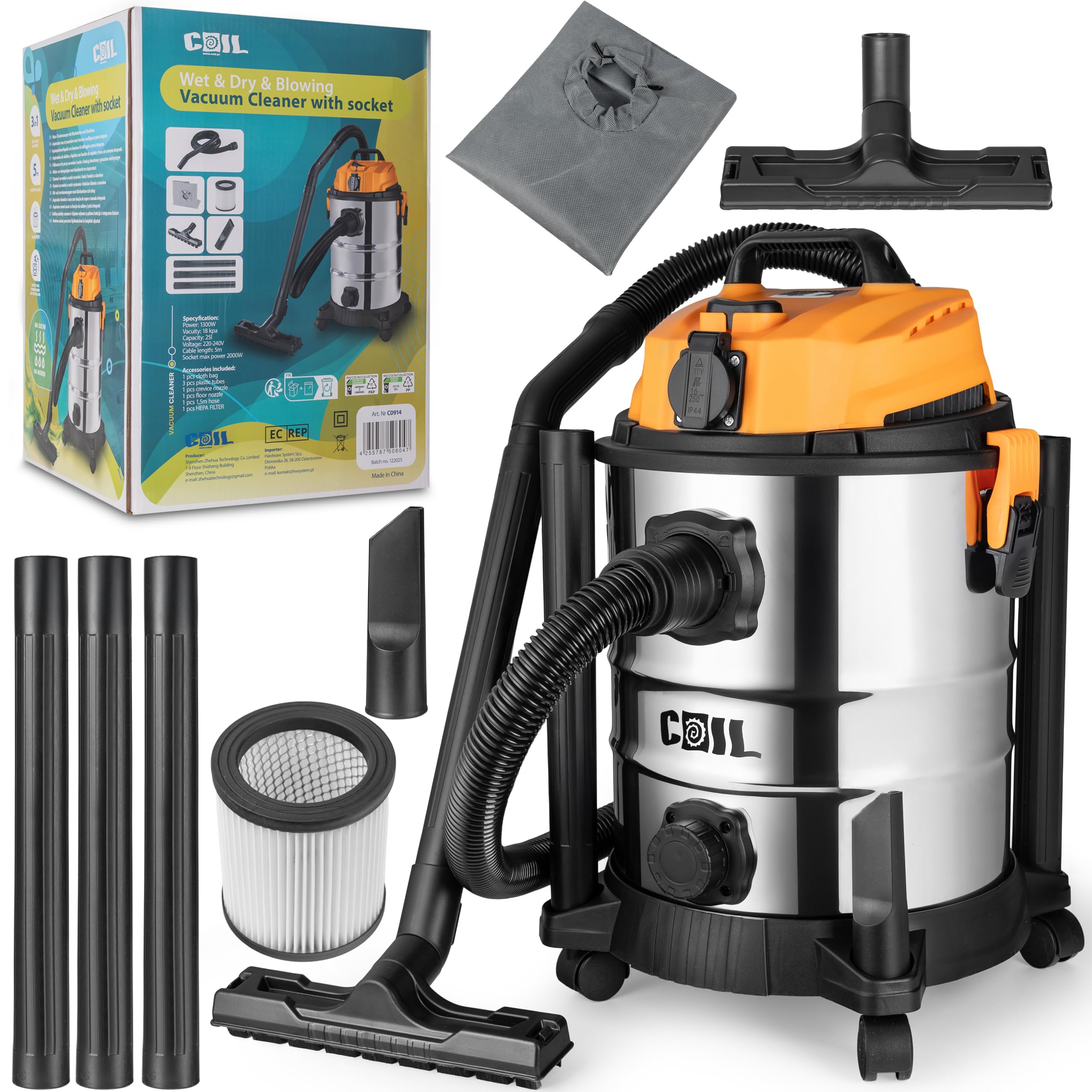 coil aspirateur eau et poussière 1300w