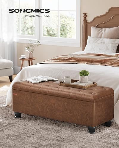 Miniatura 4 de SONGMICS - Banco otomano para almacenamiento, patas de madera y tapa con bisagras, entradas, dormitorios, 17.7 x 46.5 x 17.7pulgadas, soporta