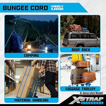 XSTRAP STANDARD 10-Pack Bungee Cords with Finger-Hole Hooks - Enhanced 3X Strength, Elastic Stretch from 48 to 72 - Ideal for Securely Fastening Cargo, Auto, Truck, RV, Boat, Garage Organization