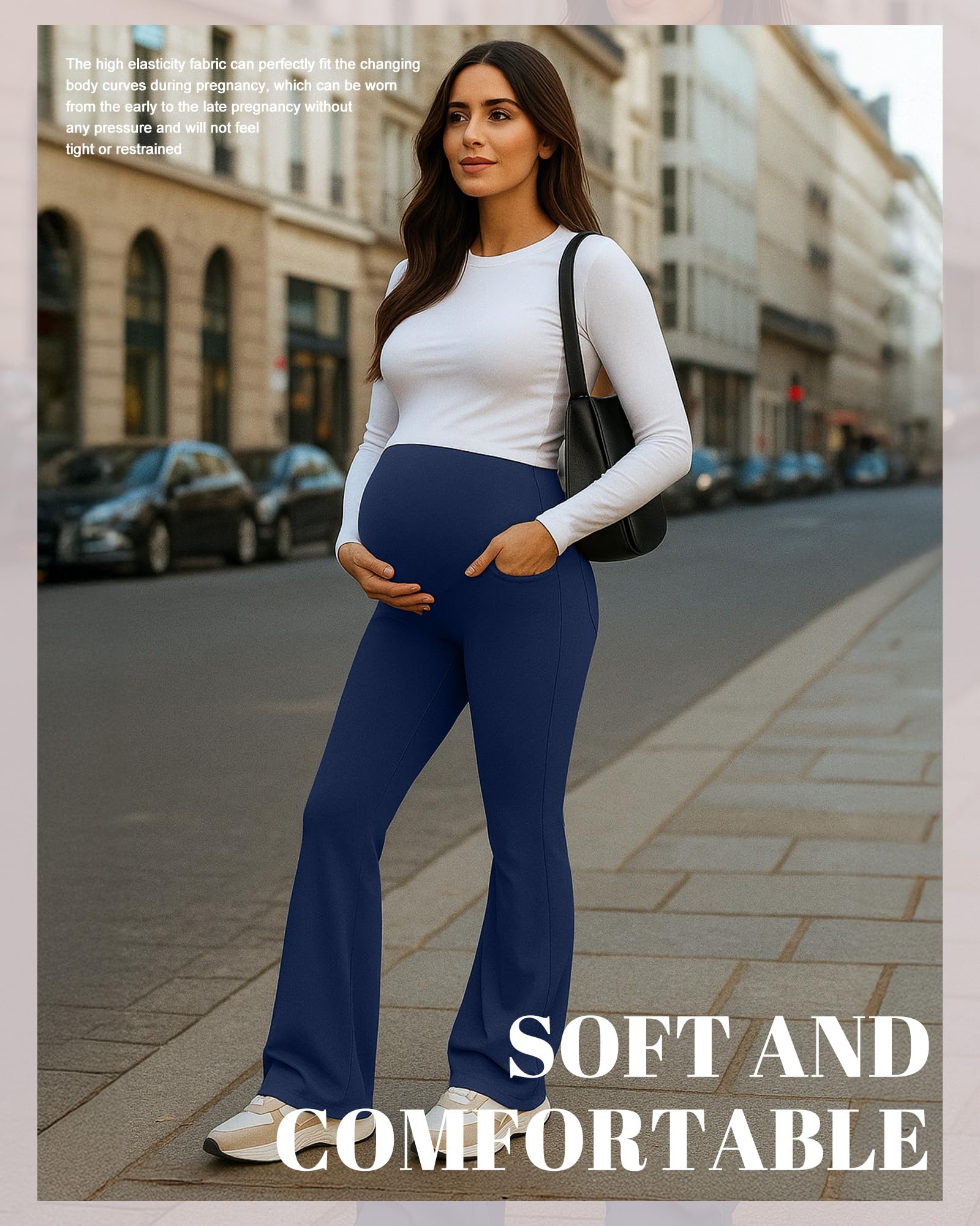 Coume 3er-Pack Schwangerschaftshosen für Frauen, dehnbare Schwangerschaftsleggings mit Taschen über dem Bauch, Bootcut-Yogahose