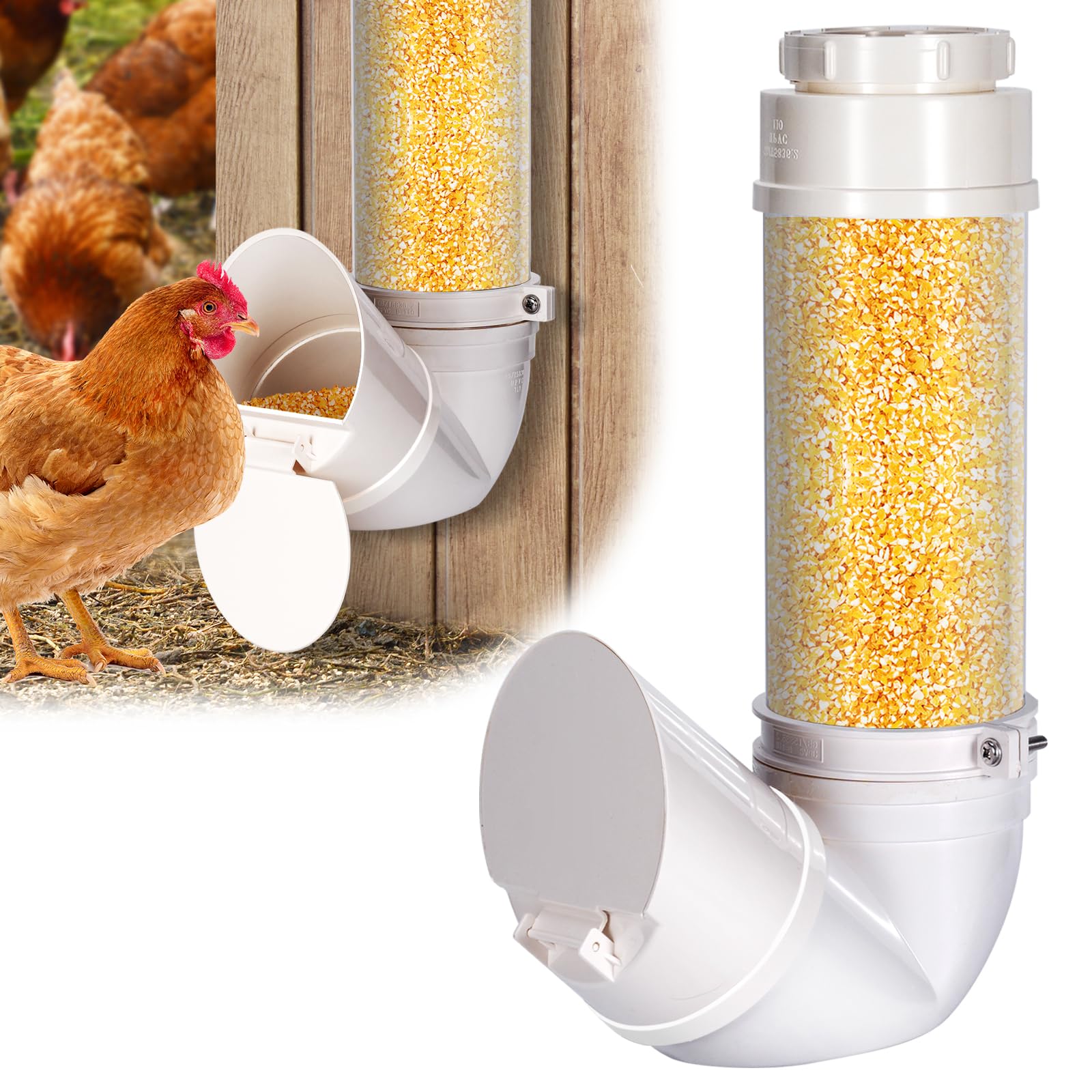 Comedero AutomáTico para Pollos De PVC. Comedero para Aves De Gran Capacidad 3 Kg con Cubierta Protectora contra La Lluvia por Gravedad Sin Desperdicio para Patos, Pavos