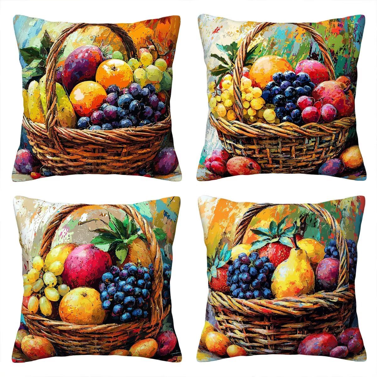 Federe Cuscini Divano 60x60 cm, Colorato Cuscini per Divano, Velluto Federe Cuscino Letto Impermeabili Set da 4, Copricuscini Frutta Motivo con Cerniera Invisibile Design per Sofá, Regalo Donna D-81