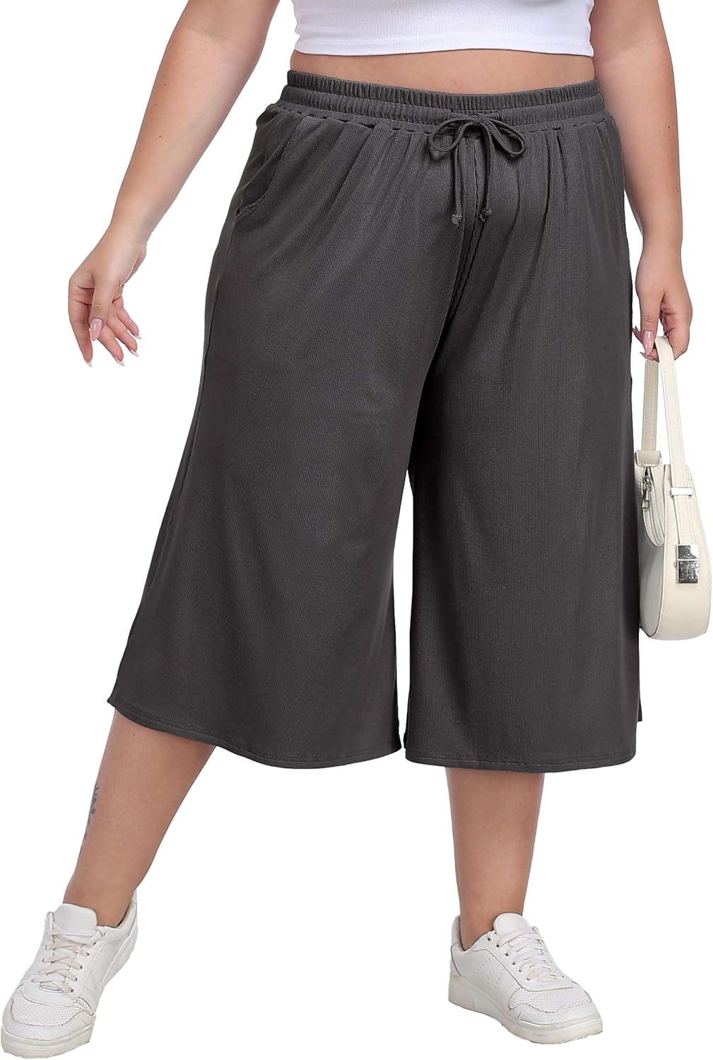 Cheapestbuy Women's Plus Size Wide Leg Capris Summer Palazzo Lounge Cropped Pants Casual Flowy Capri Pants with Pockets - Image 2