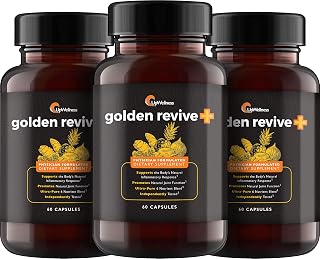 UpWellness Golden Revive + Joint Support Supplement Featuring Turmeric with Black Pepper, Quercetin, and Magnesium- Turmeric Boswellia Supplement - 6 Active Ingredients - 60 Capsules, 3 Pack