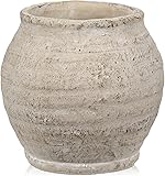 Briful 6.1'' Large Ceramic Rustic Vase Shabby Vintage Textured Vase, 4.72'' Wide Mouth Pampas Jar Vases Pottery for Fake Flowers Branches, Farmhouse Home Décor, Weddings Shelf Table Decor, Cream White
