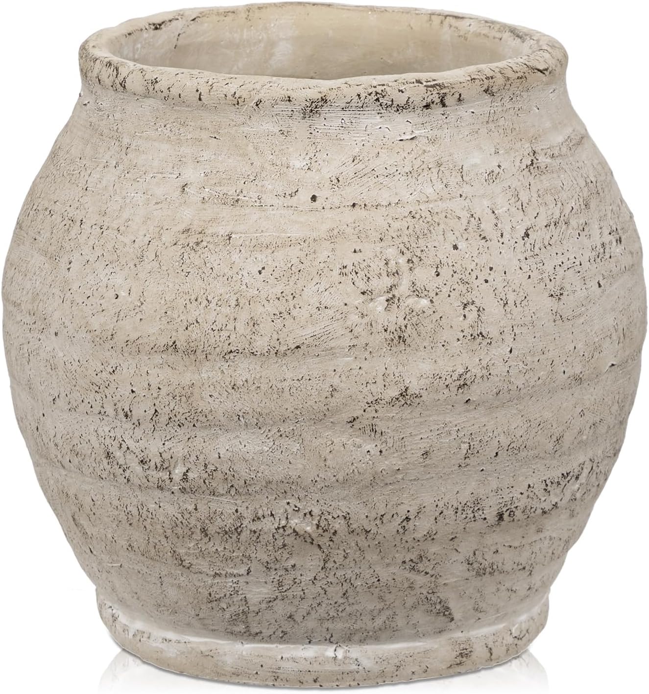 Briful 6.1'' Large Ceramic Rustic Vase Shabby Vintage Textured Vase, 4.72'' Wide Mouth Pampas Jar Vase Pottery for Fake Flowers Branches, Farmhouse Home Décor, Weddings Shelf Table Decor, Cream White