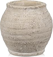 Briful 6.1" Rustic Farmhouse Ceramic Vase - Distressed Vintage Pottery Jar, Wide Mouth for Table Shelf Entryway Decor, Cream White