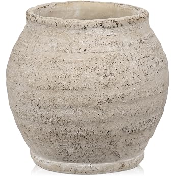 15 cm Flower Vase Cement Vase Vintage Rustic Vase Decorative Cream White