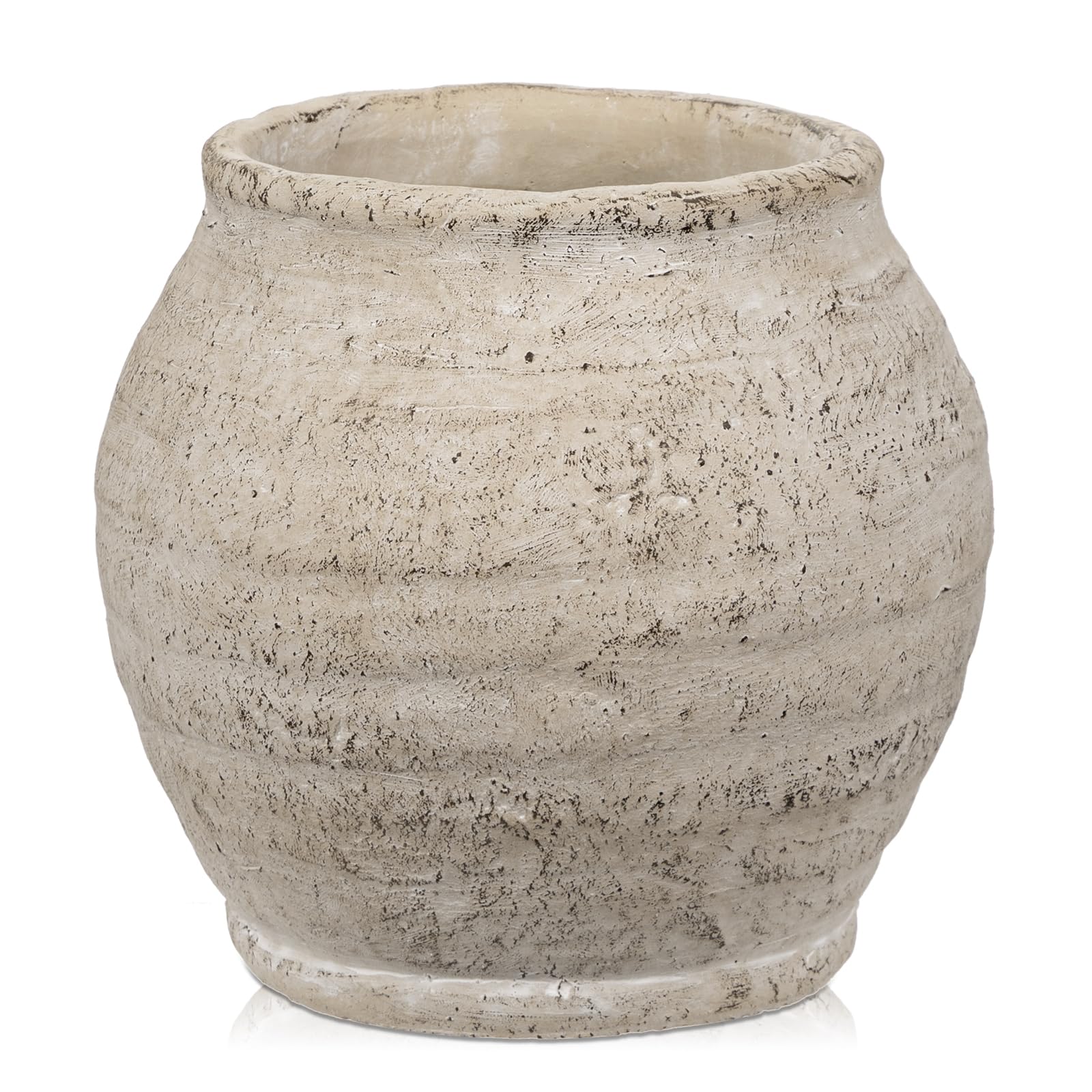Briful 6.1'' Large Ceramic Rustic Vase Shabby Vintage Textured Vase, 4.72'' Wide Mouth Pampas Jar Vases Pottery for Fake Flowers Branches, Farmhouse Home Décor, Weddings Shelf Table Decor, Cream White