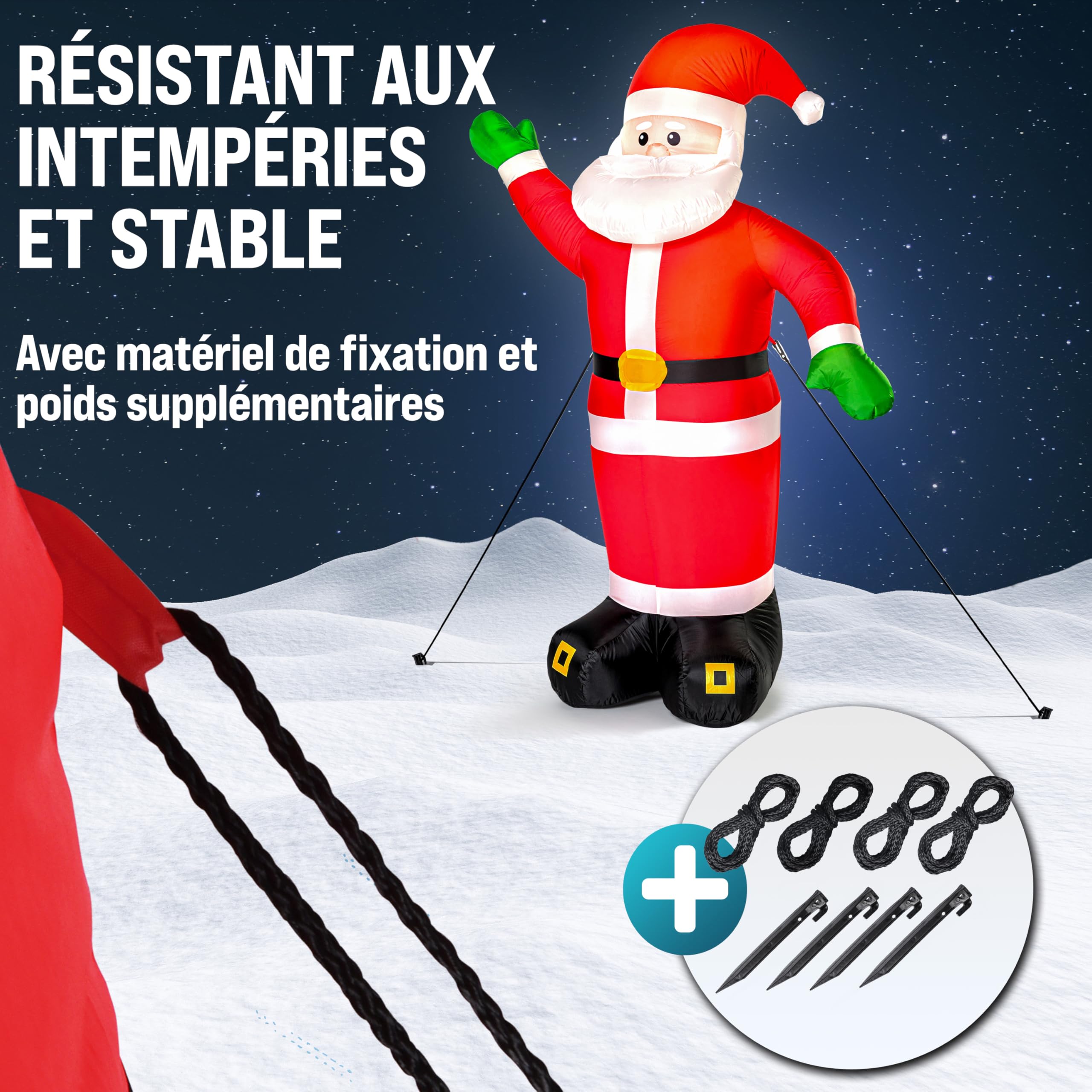 MONZANA® Père Noël Gonflable XXL 250cm - Éclairage LED IP44 Lumineux - Matériel de Fixation - Décoration Noël Extérieur - Personnage Autogonflant