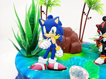 Birthday Celebrations Sonic & Shadow Cake Topper Set with Accessories (3 Pieces, Blue & Black, Sega)