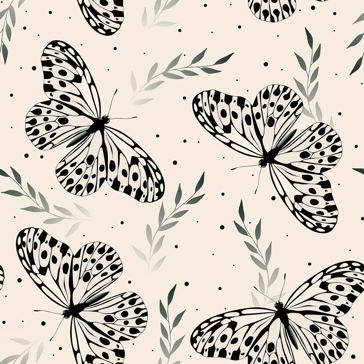 Butterfly Wallpaper Peel and Stick Beige Black Insect Leaf Wallpaper for Bedroom Cabinet Butterfly Floral Decorative Contact Paper 12"x118" Removable Self Adhesive Neutral Walls Covering