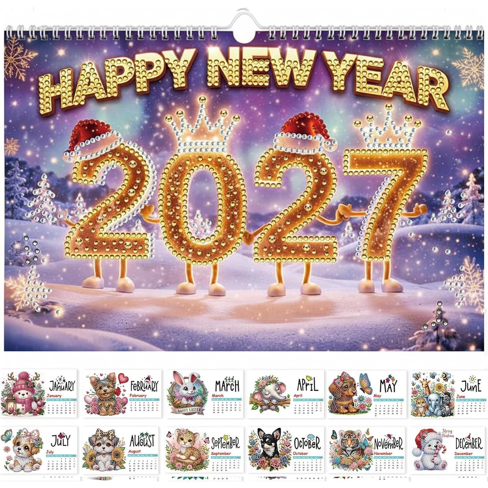 Aukojoy 2027 DIY Diamond -Painting Calendar Set with Irregular Shaped Diamonds Diamond Art Desk Calendar Fade-Resistant for Adults/Beginners Gift for Idea Home Decor