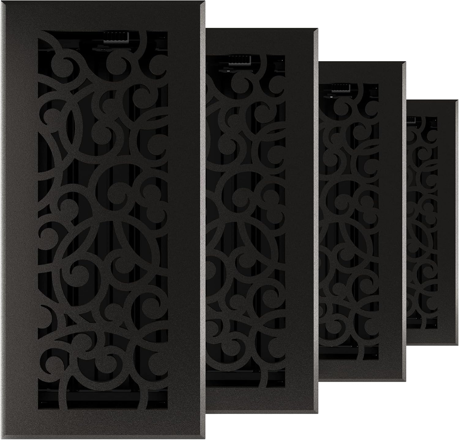 Imperial RG3374 Cast Iron Wonderland Decorative Floor Register, 4 x 10-Inch, Matte Black, 4 Pack