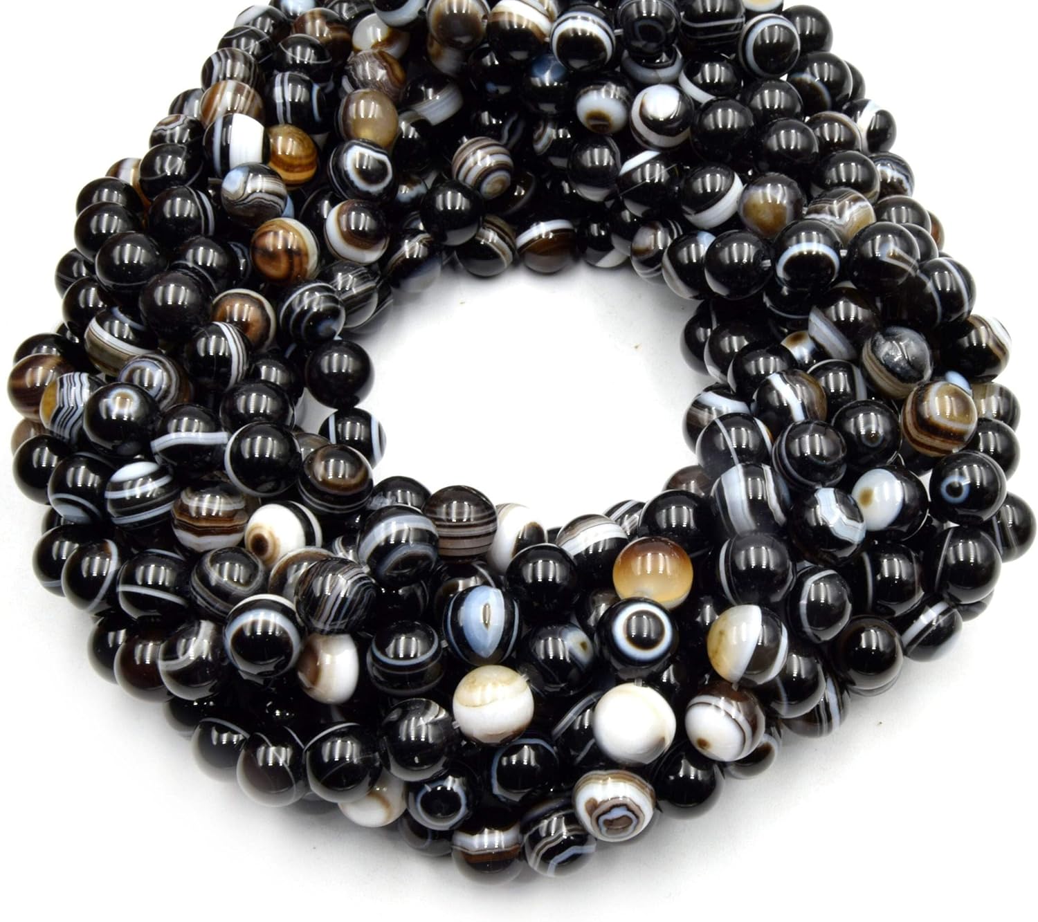 Black Sardonyx Beads | Natural Tibetan Agate Eye Beads | Smooth Round Gemstone Beads | 12mm