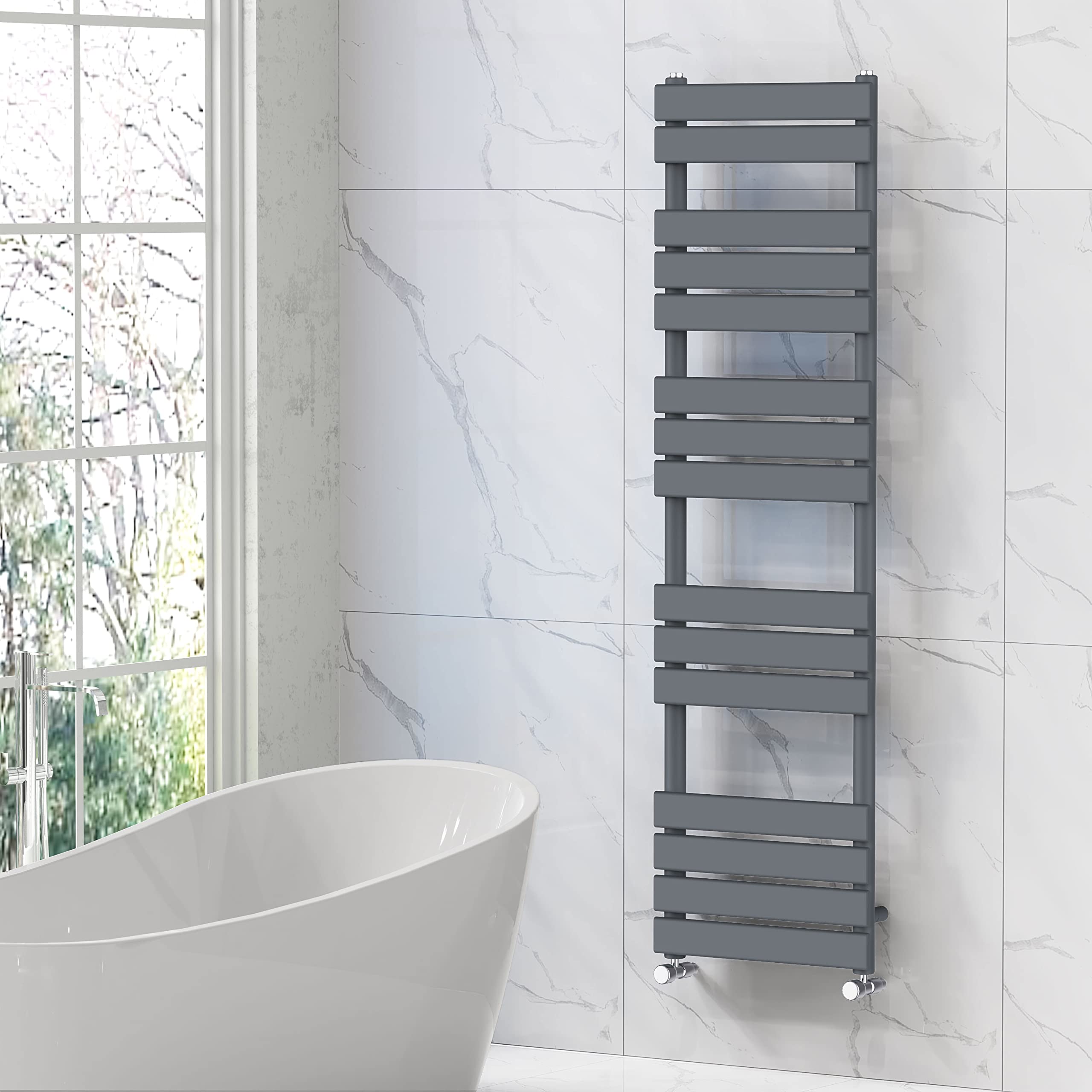 Nrg Anthracite Bathroom Flat Panel Heated Towel Rail Radiator Modern Central Heating Warmer Wall Mounted Ladder Rad 1600×450Mm